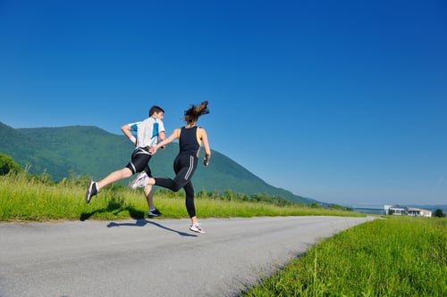 Young couple jogging in park at morning. Health and fitness.-4